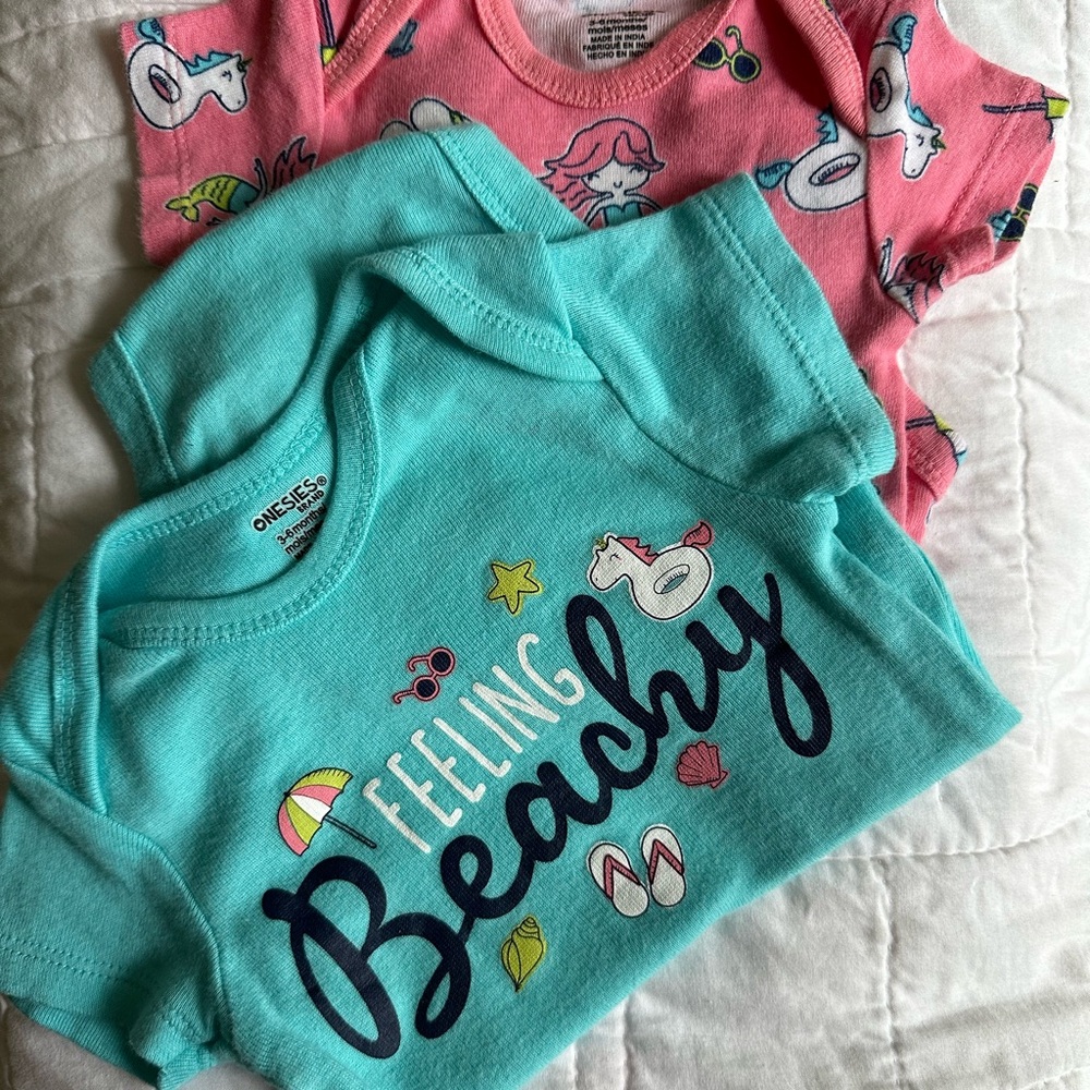Two 3-6 month size onesies, beach vibes